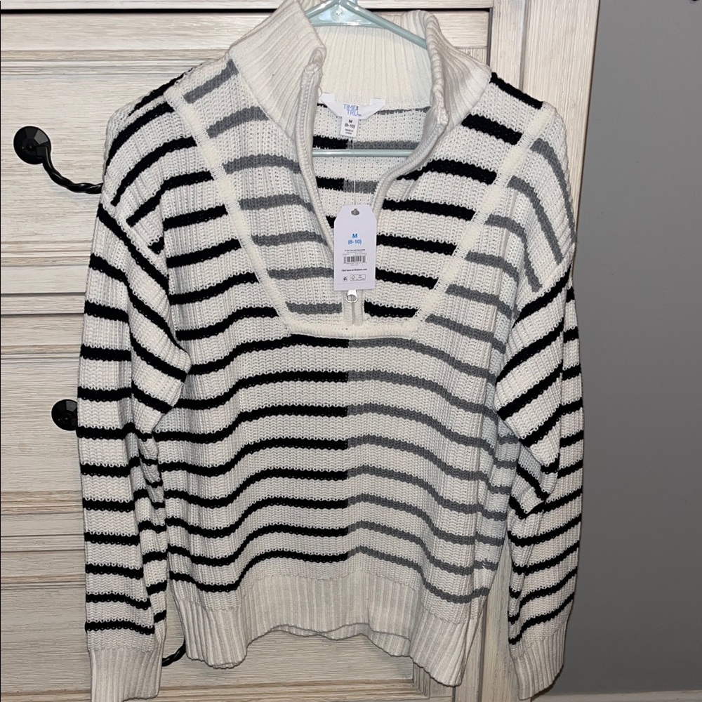 Time and Tru Black and White Striped Turtleneck Sweater
